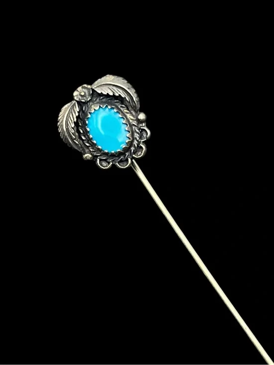Navajo Native American sterling silver blue stone cabochon stick pin brooch