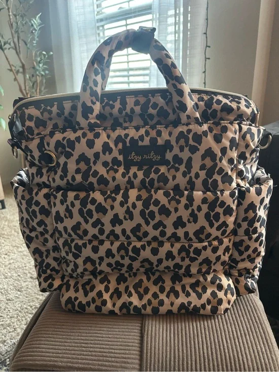Itzy Ritzy Leopard Quilted Diaper Bag - Beige and Black