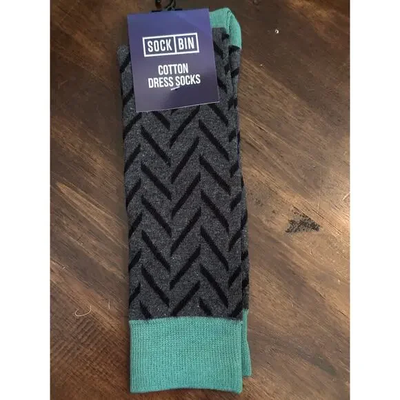 Sock Bin‎ Mens Chevron Cotton Dress Socks Gray Teal Herringbone Pattern Wedding