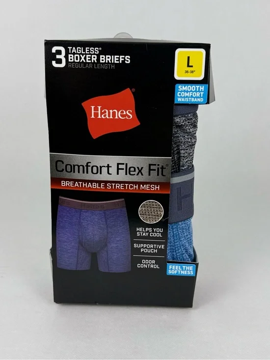Hanes Comfort Flex Fit Breathable Stretch Mesh Boxer Briefs – Blue (3-Pack)