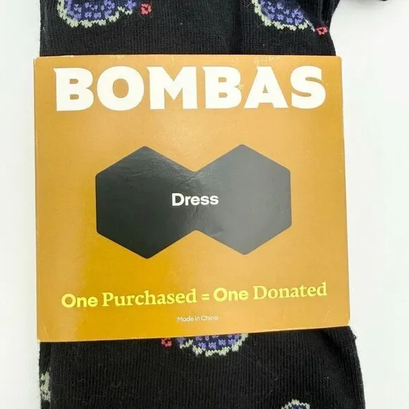 Bombas Men’s Calf Crew Black Dress Socks with Chameleon Colorful Print - 2 Pair