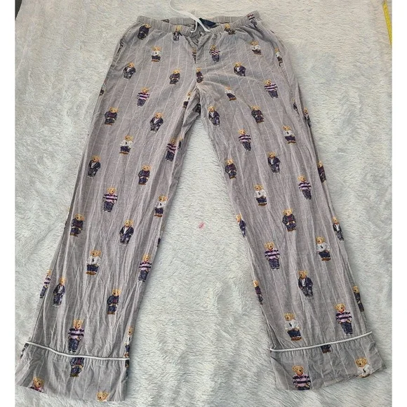 Polo Ralph Lauren Mens Polo Bear Pinstripe Pajama Pants Grey XS PL80025