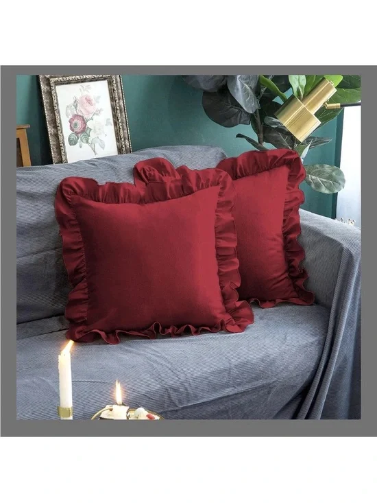 New Set of 2- 26”x26” Red Ruffled Square Decorative Pillow Covers #1064