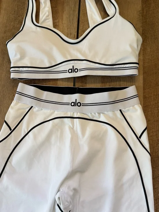 ALO Yoga White Active Set with Black Trim
