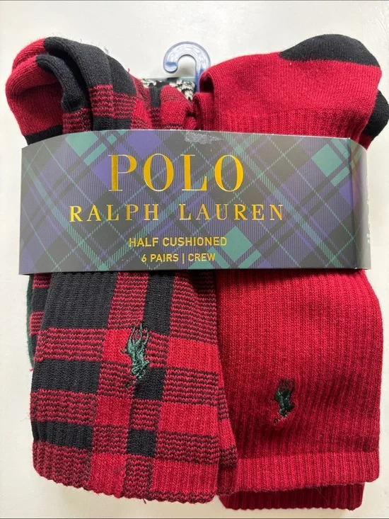 Polo Ralph Lauren Men's Holiday Crew Socks 5 Pair Set NEW Buffalo Plaid Paisley