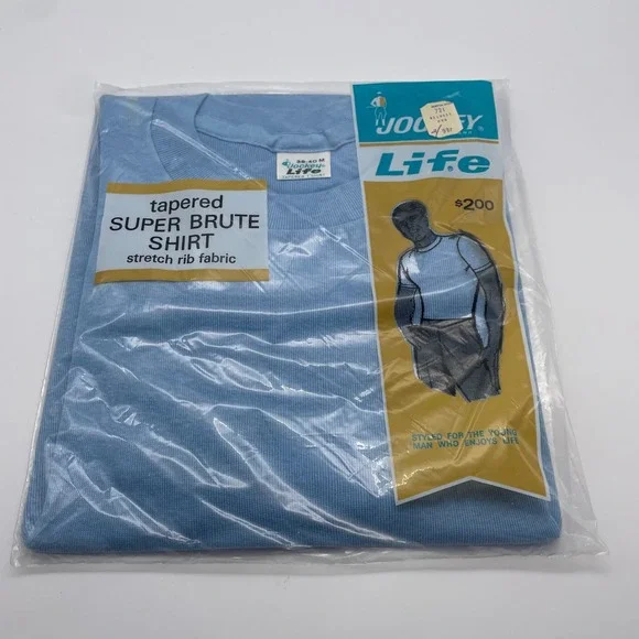 NOS Vintage Jockey Life‎ Super Brute Tapered Stretch Rib Shirt Mens M Blue 1964