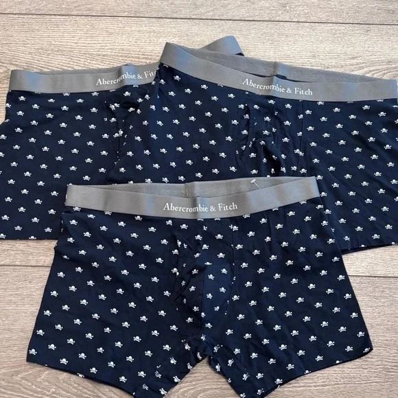 Abercrombie & Fitch Boxer Briefs Mens XL Navy Skull‎ Print 3 Pack Underwear New