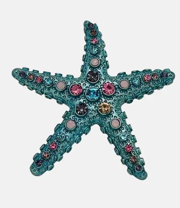 Starfish Bejeweled Blue Rhinestone Pin Brooch