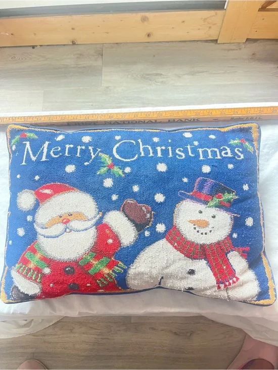 Holiday Christmas Lumbar Pillow Santa Frosty Tapestry 12