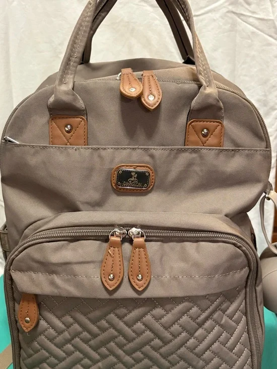 Diaper Backpack in Taupe with Tan Trim by