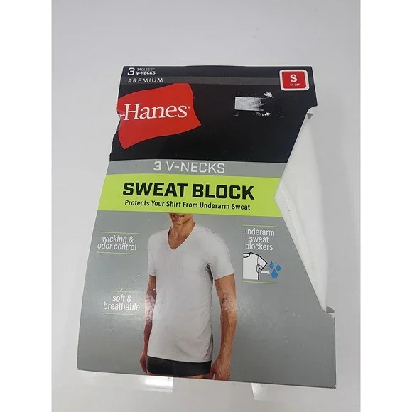 Hanes Mens Sweat Block V-Neck Undershirts White Cotton Blend 3-Pack Size Small