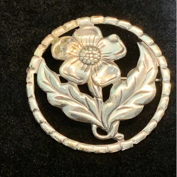 Vintage Sterling Silver Floral Brooch Round Openwork Flower Pin 6.8g 1.25