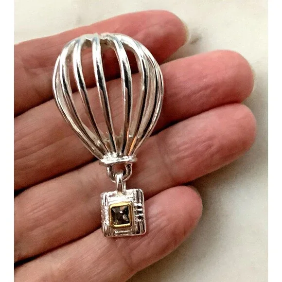 Danecraft Brooch Hot Air Balloon Pin Silver Toned Whimsical Signed