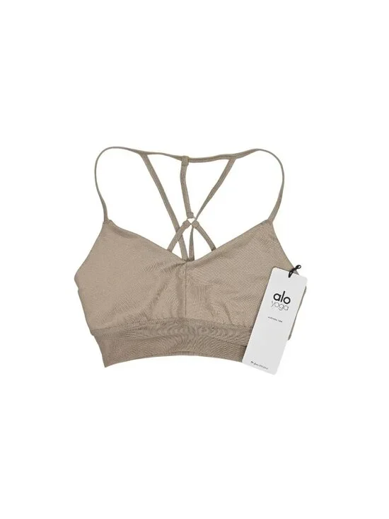 ALO Yoga Lush Bra W9074R in Gravel Glossy/Gravel