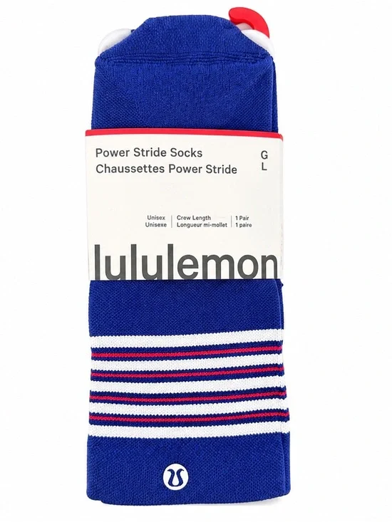 lululemon athletica Power Stride Crew Socks - Blue with White & Red Stripes