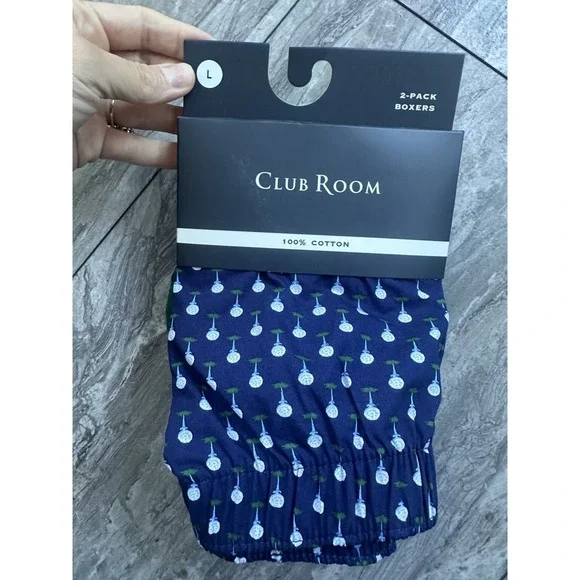 Club Room Men's 2-Pk. Regular-Fit Cotton Themed Boxers Blue Green Multi-Large