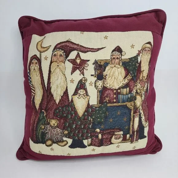 Santa Christmas Pillow Embroidered Cross Stitch Red‎ 17X17 Portofino