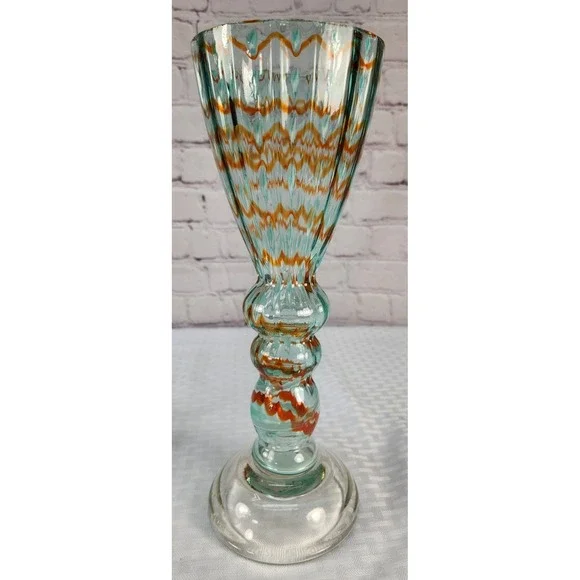 Reversible Art Glass Set Teal & Gold 2-in-1 Pillar Candle Holder or Vase 12