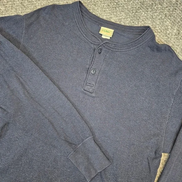 Vintage LL Bean Two Layer River Drivers Henley Shirt Navy Blue‎ Mens Size Large