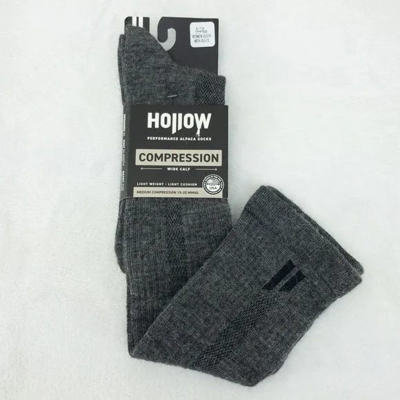 Hollow Compression Socks Mens Large Grey Wide Calf Alpaca Blend 15-20 mmHg