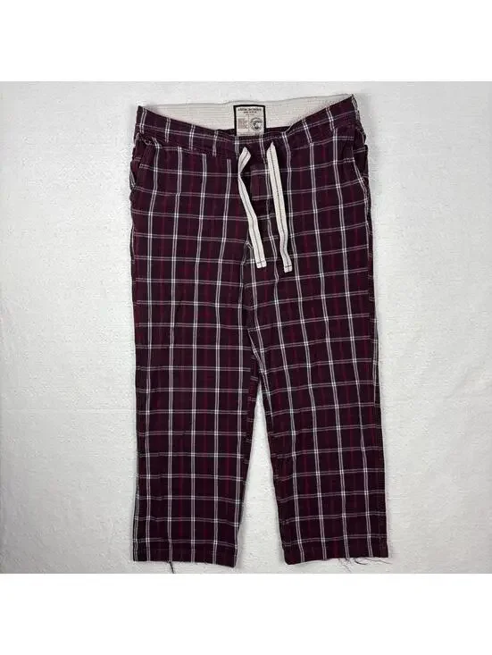 Vintage Abercrombie Fitch Pajama Pants Mens L Red Plaid Heavy Flannel Lounge