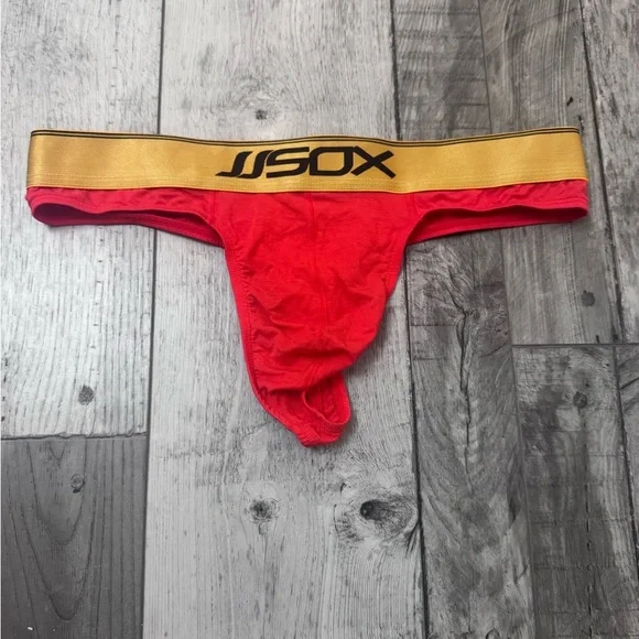 JJSox Men’s Sexy Red and Gold Modal Thong Large Miami