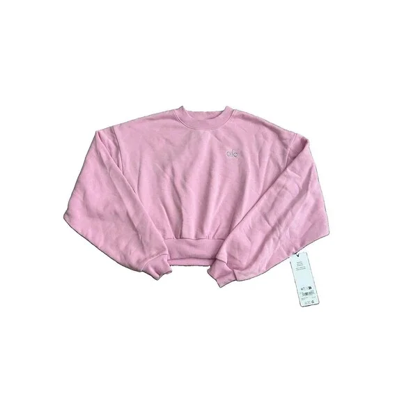 ALO Yoga NWT Cropped Accolade Crewneck Pullover Candy Heart Pink Size XS