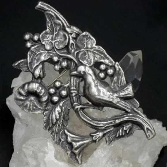 Sterling Silver Art Nouveau Style Bird Brooch