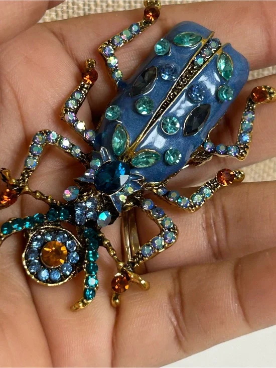 Blue Jeweled Beetle Statement Brooch