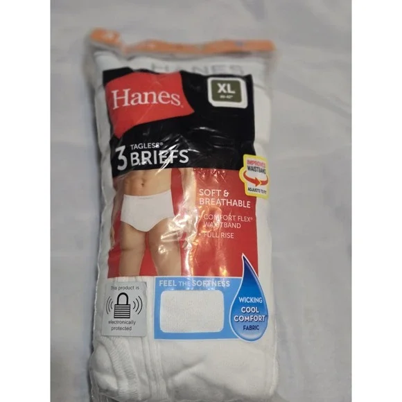 New Hanes 3-Count PackWhite Tagless Briefs Men's XL 40