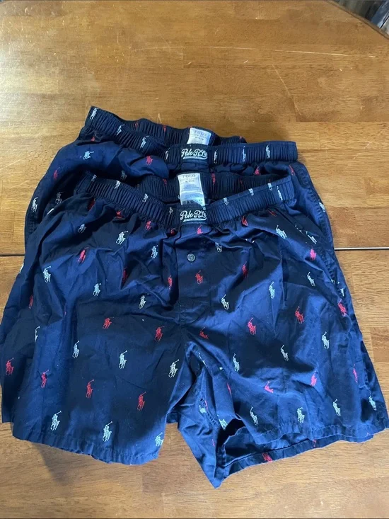 2 Polo by Ralph Lauren Navy Boxer Shorts with Red & White Pony Embroidery