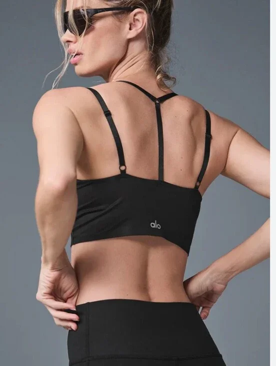 ALO Yoga💎 Black AloSoft Strappy Back Sports Bra