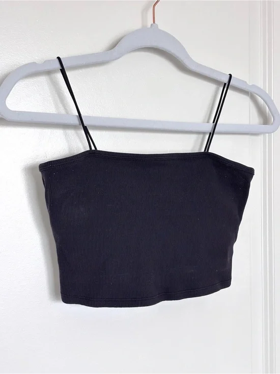 Alo Yoga Black Ribbed Crop Cami Tank Top Built In Shelf Bra Small Athleisure
