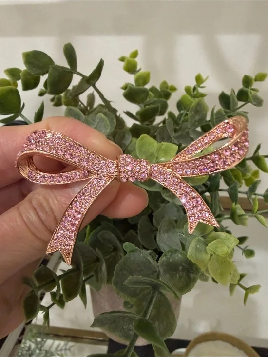 Pink Rhinestone Bow Brooch