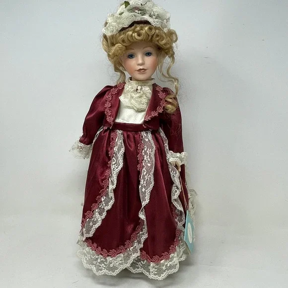 Noble Heritage Collection 1997 Porcelain Doll Burgundy Lace Victorian 16 Inch