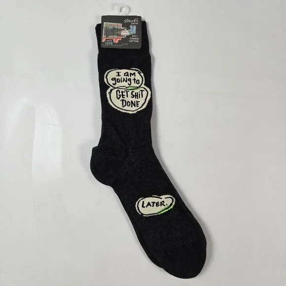 Blue Q Get Sh*t Done Later Mens 7-12 Gray Novelty Funny Gag Gift Crew Socks NEW