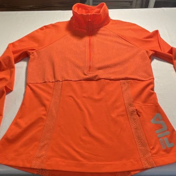 FILA Sport Men's Athletic Fit Orange 1/4 Zip Mock Neck L/S Running Top S
