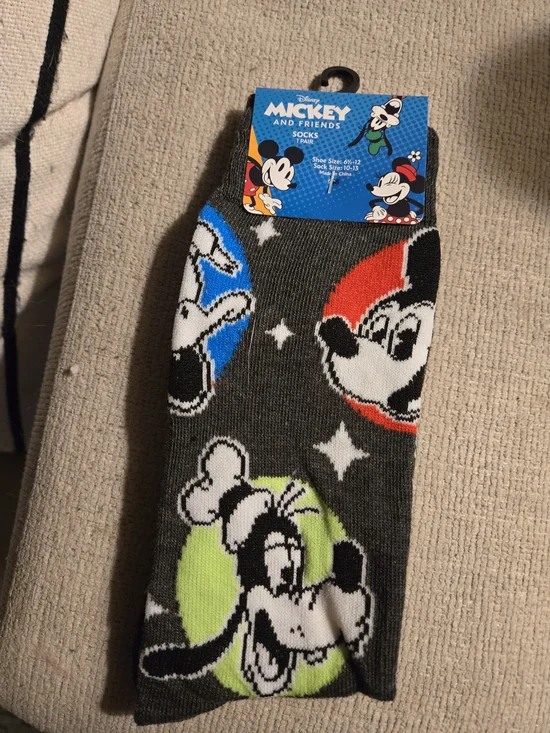Disney Mickey & Friends Men’s Dark Gray Crew Socks Donald Duck Goofy Pluto