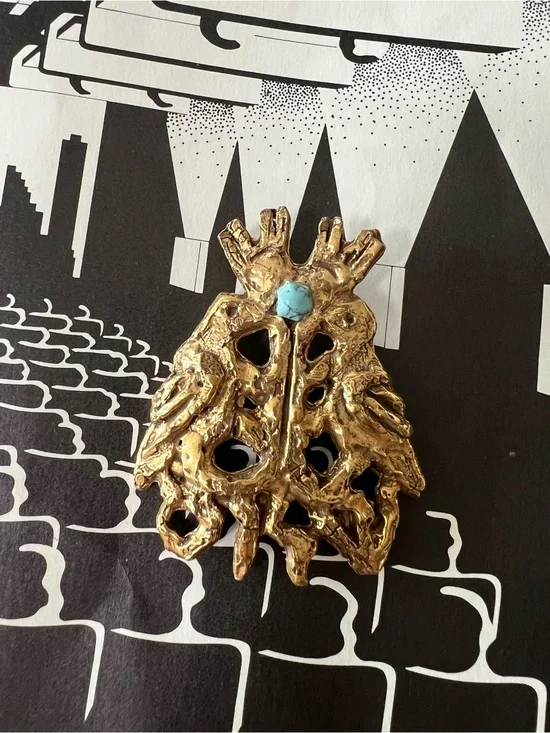 Vintage Jacques Lipchitz modernist brutalist brooch Doves of Peace  Pendant
