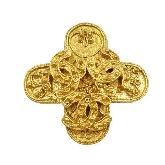 CHANEL Gold Logo Brooch