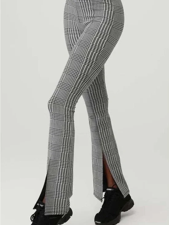 ALO JACQUARD HIGH-WAIST GLENPLAID FLUTTER LEGGING $138 NO Tag Flare Bell Leg XS