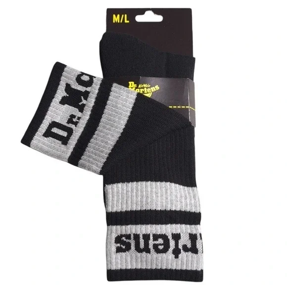 1-Pair Dr. Martens Size M/L Crew Socks Athletic Logo Black/Gray/Black