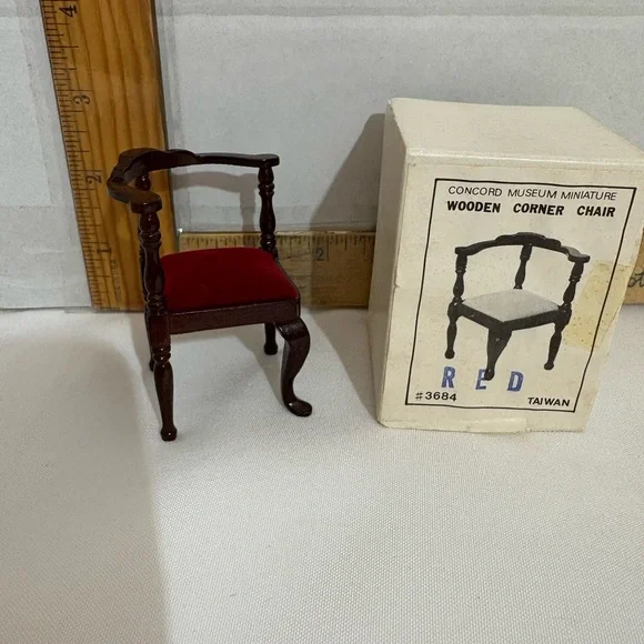 Concord Museum Miniature Wooden Corner Chair red cushion‎ dollhouse furniture