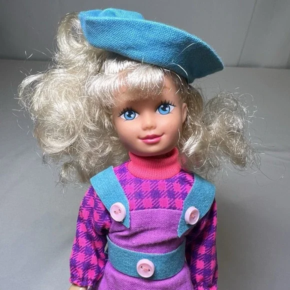 1992 Vintage Kid Kore Girl's Club Doll in Pink Blue Purple Outfit Blond Blue Hat