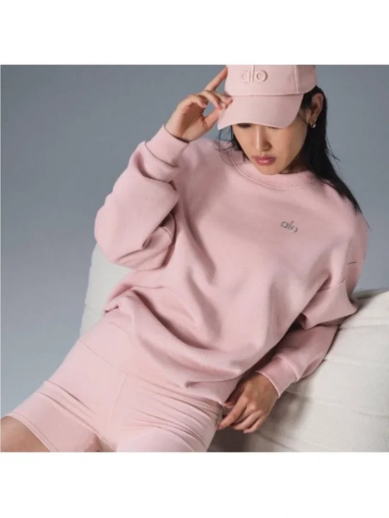 Alo Yoga Accolade Oversized Crew Neck Pullover Sweatshirt Ballet Pink Sz S 4-6