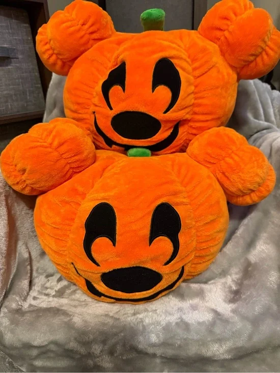 Disney Mickey Mouse Halloween Pumpkin Plush Pillow Jack-o'-lantern Set Of 2