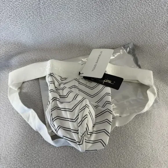 Todd Sanfield Underwear men's Small White Two Line Chevron Supima Jock Strap NEW