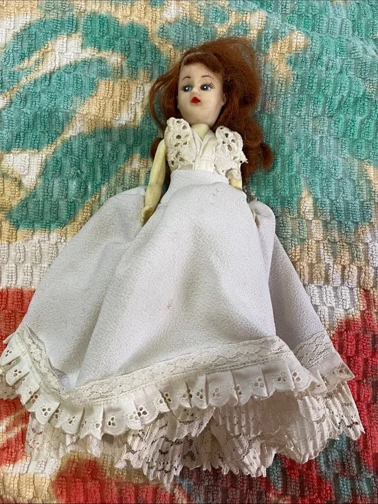 Vintage White-Lace Fashion Doll with Red Hair