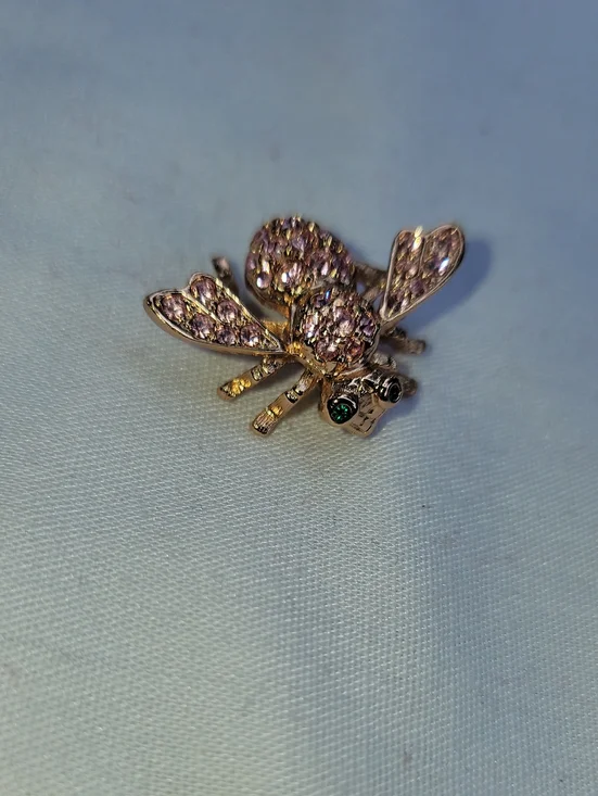 Joan Rivers Gold-Tone Bee Brooch with Pink Crystals and Green Eyes