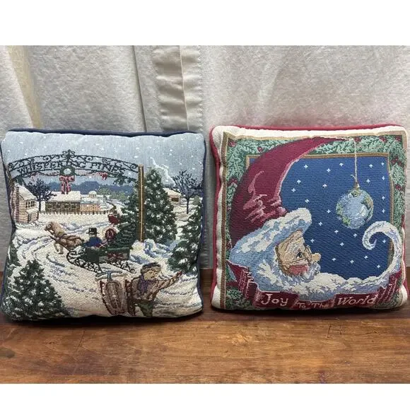 Needlepoint Throw Pillows Christmas Holiday Winter Scene 12 x 12